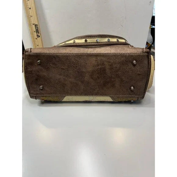 Women's Brown Boho Elephant Handbag Studded Tote Brown Faux Leather - Picture 5 of 5